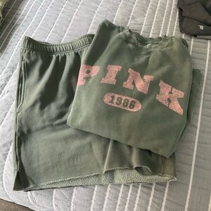 PINK Victoria's Secret Sage Sweatshirt and matching shorts